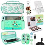 TIKOdirect Carrying Case Compatible with Switch OLED Joy-Con Controllers Newest Updated with 4 Cute Thumb Grip Caps and 2 Screen Protectors, Anti-Scratch Touch Grip Cover, Leaf Green