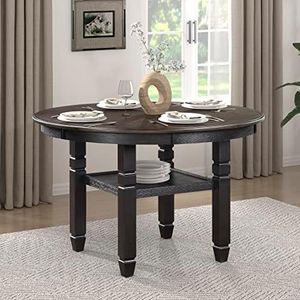 Lexicon Braun 47.5 Dia. Round Dining Table - 30.5" High Round Small Kitchen Table for 2-4, Solid Wood Frame for Small Dining Room, Storage Shelf, Easy Assembly, Brown and Black