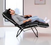Spacecrafts® Premium Steel Recliner Chair for Home Relaxation | Foldable, Space-Saving Easy Chair with Cushion & Arm Rest | 5 Adjustable Positions Zero Gravity Recliner for Elderly & Sleep | Black
