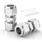 ERGAOBOY 2 Pcs 6mm OD x 6mm OD 304 Stainless Steel Compression Tube Union Connector, Heay Duty SUS 304 Compression Fitting