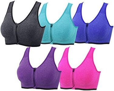 YEYELE Women 5 Pack Zip Front and Removable Pads Tank Top Racerback Sports Bra 5 Pack(Purple+red+Green+Gray+Blue) Large(36A 36B 36C 36D)