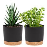 QCQHDU Plant Pots Set of 2 Pack 12 cm,Planters for Indoor Plants with Drainage Holes and Removable Base,Saucer Modern Decorative for Outdoor Garden Planters(Dark Grey)