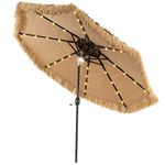 Tangkula 9 ft Thatched Patio Umbrella, 2 Tier Hawaiian Style Grass Beach Umbrella with 32 Led Lights, Center Light, Solar Tiki Umbrella with 8 Ribs, Tilt Adjustment, Manual Crank for Backyard Pool