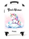 NoBoringSuitcases.com® Children's Luggage Kids Suitcase - Personalised Hand Luggage on Wheels - Cabin Suitcase - White Unicorn Cloud - 55x40x20cm - Lightweight Hard Shell Trolley - 20" - 10kg