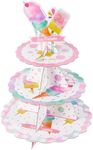 WERNNSAI Ice Cream Cupcake Stand - 3 Tier Ice Cream Birthday Party Decorations for Girls Kids Summer Popsicle Cupcake Holder Dessert Tower Round Serving Tray Stand for Baby Shower Wedding Supplies