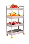 Swadhin Stainless Steel Perforated Folding 4-Tier Fruits & Vegetable Onion Trolley Kitchen Trolley Portable Modern Storage Rack Design Fruits & Vegetable For Kitchen