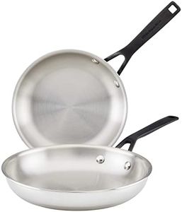 KitchenAid 30051 5-Ply Clad Polished Stainless Steel Frying Pan Set/Skillets, 8.25 Inch and 10 Inch - Polished Stainless Steel