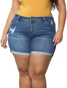 Sghenr Plus Size Women's Ripped Denim Jean Shorts High Waisted Stretchy Folded Hem Short Jeans(Blue,18W)