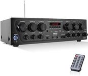 Pyle Wireless Bluetooth Karaoke-6 Channel 750 Watt Home Audio Sound Power Stereo Receiver Amplifier w/USB, Headphone, 2 Microphone Input w/Echo, Talkover for PA PTA62BT, AUX, Black