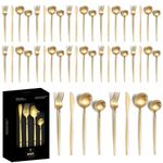 KitchAntique Aurum Gold Silverware Set | Satin Finish French Style 48-Piece Stainless Steel Flatware Set with Giftable Box | Dishwasher Safe Tableware for Home, Restaurant & Corporate Gifting