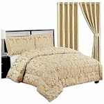 ml MassAri Limited 3 piece Jacquard Quilted Bedspread Comforter Throw Set (Super King, Diana Beige)