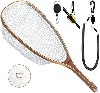 ONROCL Fly Fishing Net Trout Net with Magnetic Release and Rod Holder Wooden Frame Landing Net with Soft Rubber Mesh for Catch and Release (Clear Small Holes)