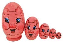 Winterworm Set of 5 Cute Egg Shape Animal Theme Pink Pig Stacking Toy Russian Doll Handmade Nesting Doll for Kids Toy Birthday Christmas Easter Gift