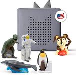 Toniebox Audio Player Starter Set with National Geographic Astronaut, Dinosaur, Whale, Penguin, and Playtime Puppy - Listen, Learn, and Play with One Huggable Little Box - Gray