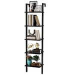 YMYNY Bookshelf Wall Mounted, Ladder Shelf, 5-Tier Bookcase Rack, Storage Unit with Metal Frame, Industrial Floating Wall Shelf for Living Room, Kitchen, Office, 40×30×178CM Black HBC015B