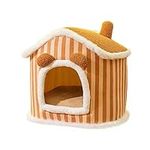 DOUBOU Cute Cat Condo House, Semi-Closed Cat Cave Bed, Cat House Tent with Reversible Cushion & Removable Roof, Indoor Enclosed Pet Bed for Dog and Cat(Brown)