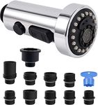 Hibbent Kitchen Faucet Head Replacement, Pull Down Sink Faucet Sprayer Nozzle with 3 Functions, 15 Adapters, Compatible with Moen, American Standard, Delta, Kohler (with Multi Adapters, Chrome)