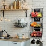 Granrosi Wall Hanging Fruit Baskets for Kitchen - Set of 3 Large Wall Baskets with 6 Hooks & 3 Labels; Wire Baskets for Storage; Wall Hanging Baskets