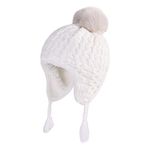 LANGZHEN Toddler Kids Infant Winter Hat,Earflap Knit Warm Cap Fleece Lined Beanie for Baby Boys Girls, White, 6-12 Months