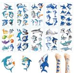 Temporary Tattoos for Kids Shark, Tattoos Shark Birthday Decorations Party Favors Supplies for Boys and Girls, Ocean Under Sea Fake Tattoo Stickers (10 Sheets)