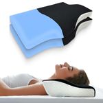 Sleepsia Memory Foam Pillow | Contour Cervical Pillow for Neck&Shoulder Pain | Orthopedic Pillow with Extra Curve Neck Support Pillow for Sleeping Side&Back Sleepers (Gel,Black/White-2Pk)