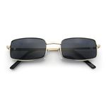 Mens Retro Vintage Narrow Rectangular Pimp Metal Sunglasses Gold Black