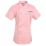 Embroidered Women's Chef Coat Short Sleeve Chef Shirt Cook Coat Personalized with Your Text Pale Pink