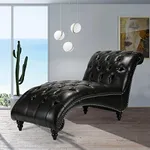 Black Faux Leather Chaise Lounge Indoor 66" with Button Tufted Nailhead Trim Armless Lounge Chair for Living Room Bedroom Ergonomic Refined Modern Backrest Leisure Recliner Sleep Sofa