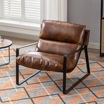 Wahson Modern Accent Chair PU Leather Armchair for Living Room Occasional Tub Chair with Black Metal Frame, Reading Chair for Bedroom, Brown