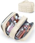 BAGSMART Toiletry Bag for Women, Travel Makeup Bag, Wide-open Portable Make Up Bag Organizer for Women for Travel Essentials Travel-Size Toiletries Accessories Bottles, Brushes, Beige