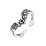 URONE Bat Ring for Women Men Sterling Silver Gothic Bat Adjustable Ring Halloween Bat Jewellery Gifts