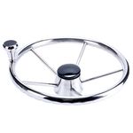 Amarine Made 5-Spoke 13-1/2 Inch Destroyer Style Stainless Boat Steering Wheel with Big Size Knob - XK-9310SRF1