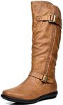 DREAM PAIRS Women's Faux Fur-Lined Knee High Fall Riding Boots,Size 8, camel,TRACE