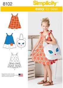 Simplicity 8102 Girl's Cat Tote Bag and Sundress Sewing Pattern, Sizes 3-8