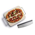 KitchenCraft World of Flavours Pizza Stone and Rocking Cutter Set in Gift Box, Rectangular, Ceramic, 2 Pieces, Beige