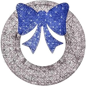 Best Choice Products 60in Pre-Lit Outdoor Christmas Wreath Decoration, LED Metal Holiday Decor for Home Exterior, Garden w/ 206 Lights, Bow - Hanukkah Silver/Blue