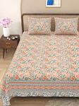 WestNic Jaipuri Print 100% Pure Cotton King Size Bedsheet Set for Double Bed with 2 Cotton Pillow Covers | 400 TC (Thread Count) | Size 90 X 108 Inches, 7.5 Feet by 9 Feet (Almond Orange)