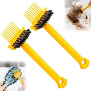 2 In 1 Hair Brush Cleaning Tool, 2026 New Comb Cleaning Brush, Portable Brush Cleaner for Travel, Hairbrush Cleaning Tool for Hair Salons (Yellow, 2 pcs)