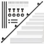 SenDeluz Stair Handrail, 3M Metal Stairs Handrail Indoor Outdoor Wall Mounted Handrail Non-Slip Steel Pipe Handrail Towel Rail Wrought Iron Wall Balustrade Handrail Banister Stair Railing