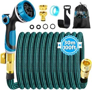 PITMT Tuyau Arrosage Extensible,30m Tuyau D'arrosage avec Raccord en Laiton 3/4' et 1/2',Tuyaux D'arrosage Retractable avec Buse de Pulvérisation 10 Fonctions,Tuyaux Extensible pour Jardin et Terrasse