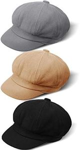 3 Pieces Newsboy Cap Adjustable Visor Beret Soft 8 Panel Vintage Cabbie Hat Octagonal Cap (Light Grey, Camel, Black)