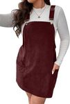 WDIRARA Women's Plus Size Corduroy Sleeveless Short Pinafore Overall Dress with Pocket Burgundy 3XL