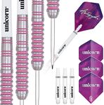 Unicorn Steel Tip Darts Set | Autograph Series Style 1 | 80% Natural Tungsten Barrels with Pink Accents | 26 g