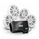 BOSS AUDIO ASK904B.64 Marine Package Includes 500 Watt Max 4-channel Bluetooth Amplifier, Two Pair 6.5 inch MR6W Marine Speakers, Universal USB cable and Phone Pouch