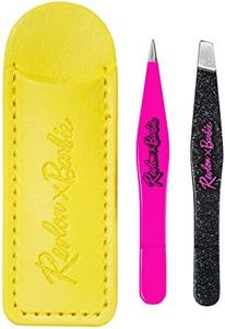 Revlon x Barbie Mini Tweezer Set, Stainless Steel Hair Removal Makeup Tool, includes Slant Tip & Pointed Tip Tweezers in Travel Case