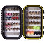 BASSDASH Fly Fishing Flies Barbed or Barbless Fly Hooks 32/60/62pcs Include Dry Wet Flies Nymphs Streamers for Trout Salmon Steelhead Fishing with Waterproof Fly Box