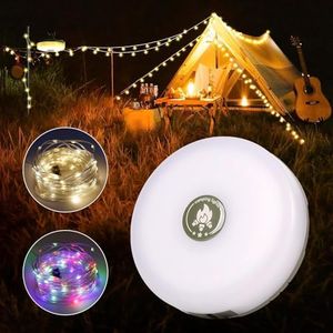 Camping String Lights with Camping Lantern and Flashlight, 3 in 1 Outdoors String Lights with 8 Lighting Modes(32.8Ft/10M), Quick 30s Recovery, Durable, USB Charging, Rechargeable, Waterproof
