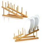 TIE-DailyNec 2 PCS Wooden Dish Rack Bamboo Drying Plate Rack Stand Pot Lid Holder Kitchen Cabinet Organizer for Dish Plate Bowl Cup Pot Lid Cutting Board