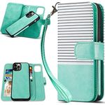 CASEOWL iPhone 13 Pro Wallet Case for Women Men, Magnetic Detachable Leather Flip Wallet Phone Case for iPhone 13 Pro with 9 Card Holder[RFID Blocking], Wristlet, Full Body Protective Case (Green)