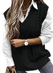 Jhsnjnr Womens V Neck Sleeveless Pullover Sweater Dressy Cable Knit Tops Fall Sweater Vests Black